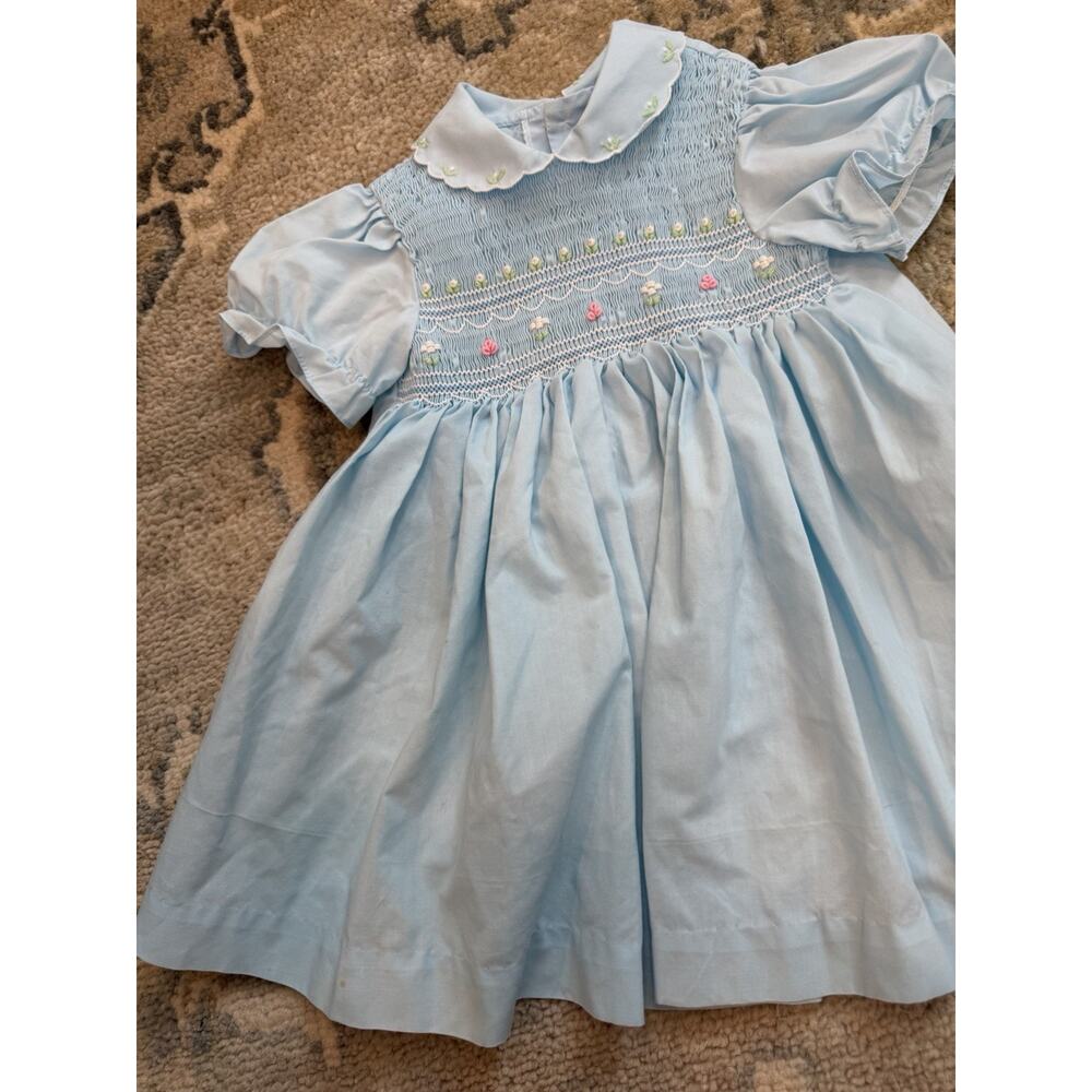 Baby Togs Blue Hand Smocked Baby Girl Dress 18 Months - Picture 9 of 13